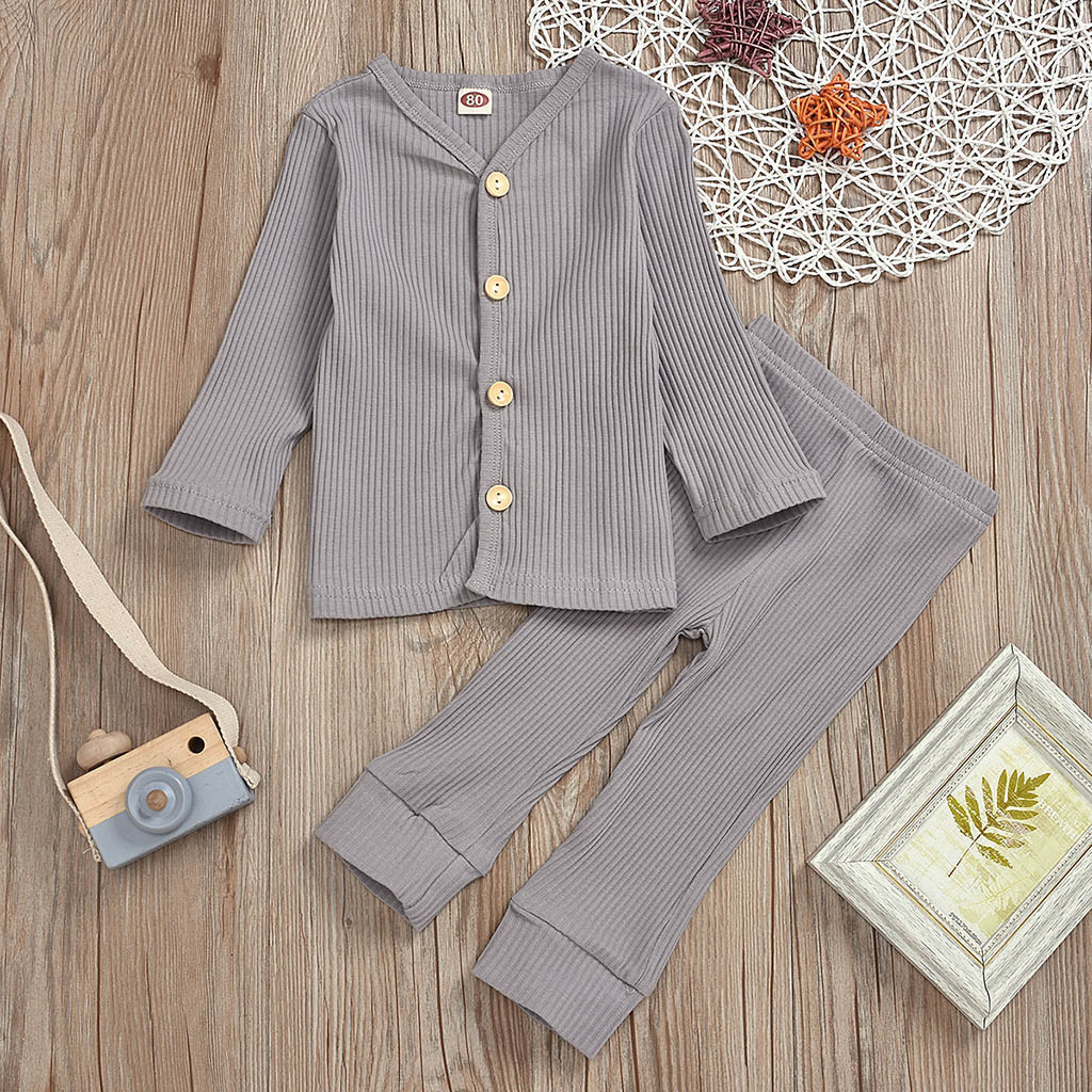 Newborn Baby Boy Clothes Solid Long Sleeve Tops + Pants Winter Clothes For Babies Fall Baby Sleeper Gown Infant Clothing Set 2T Y1105
