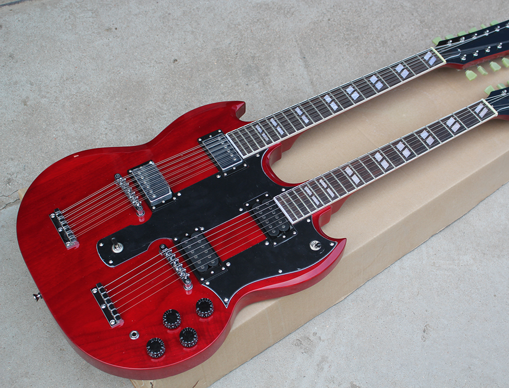 Factory Custom Wine Red Double Neck Electric Guitar With 6+12 Strings Guitar,Chrome Hardware,White Pickguard,Offer Customized
Factory Custom Wine Red Double Neck Electric Guitar With 6+12 Strings Guitar,Chrome Hardware,White Pickguard,Offer Customized