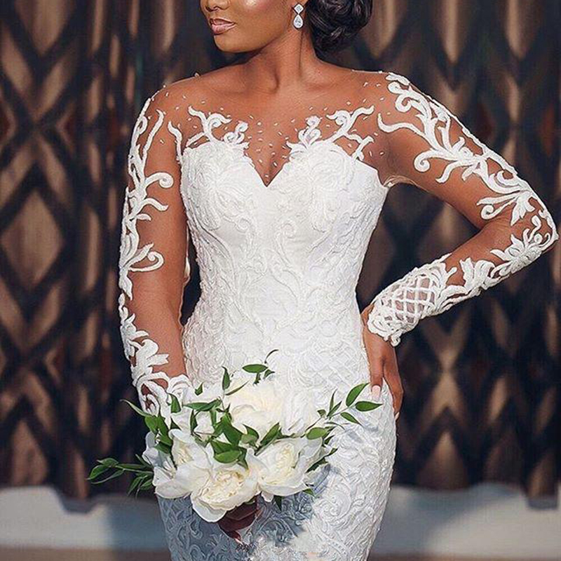 African Mermaid Wedding Dresses Lace Appliqued Plus Size Wedding Gowns Long Custom Made Vestidos De Novia