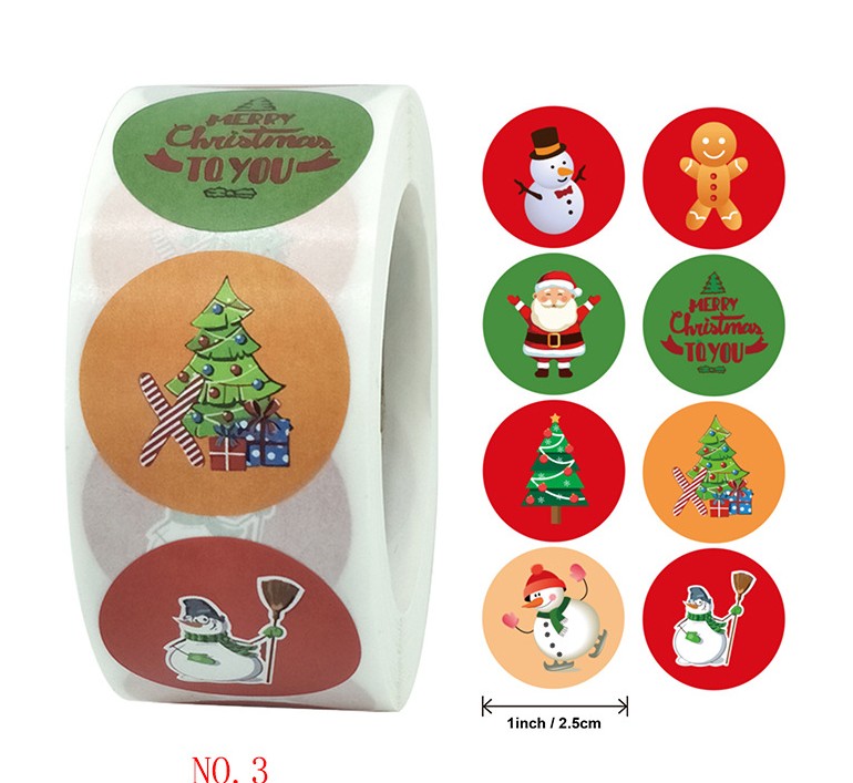 25mm Christmas Seal envelope Merry Christmas sticker label Xmas Tree Elk Snowflake Bell Sock Pattern Gift Wrap 500pcs in 1 roll
