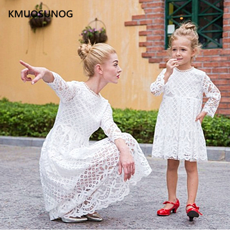 Autumn Mother Daughter Dresses Wedding Mommy and me clothes Floral Lace Mom Girl Party Dress Family Matching Casual Clothes 201128