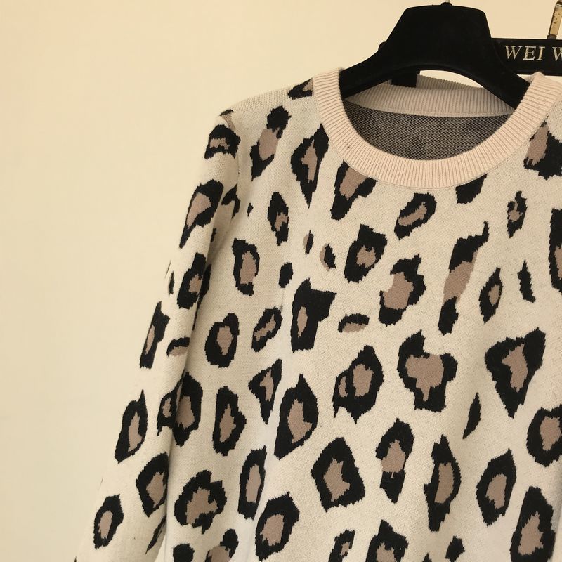 Amolapha Women Knit Leopard Pullover Sweaters+Pants Sets Woman Fashion Jumpers Trousers 2 PCS Costumes Outfit 201007