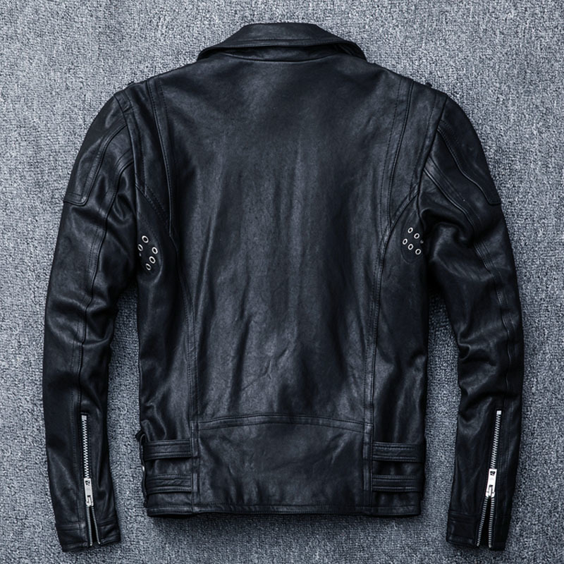 MAPLESTEED 100% Natural Sheepskin Tanned Leather Jacket Black Soft Men's Motocycle Jackets Motor Clothing Biker Coat Autumn M111 201128