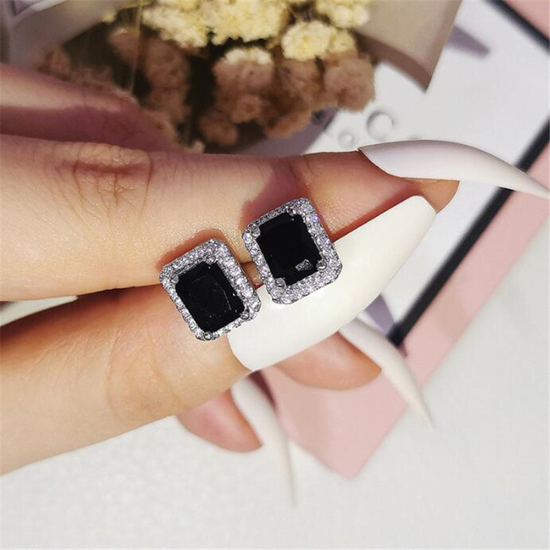 Sterg Sier Stud Earrings, Jewelry, 4 Styles, 5A Cubic Zirconia, Emerald Cut, Gemstone, Party, Engagement, Gift for Women