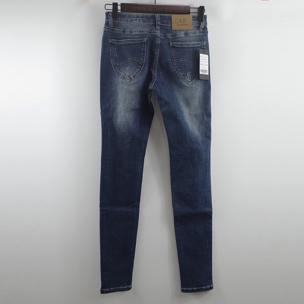 Alice & Elmer Women's jeans straight For Girls Mid Waist Stretch Female Jeans Pants Torn jeans for women 201030