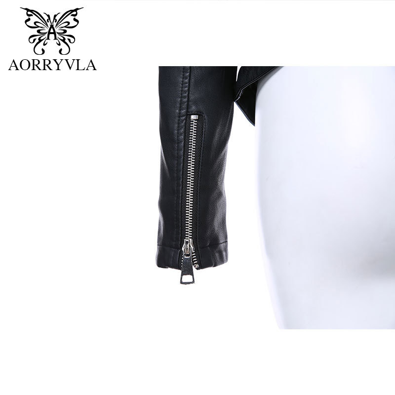 AORRYVLA Black Short Autumn Womens Leather Jacket Long Sleeve Mandarin Collar Moto Biker Zipper Slim Quilted PU Leather Jacket 201226