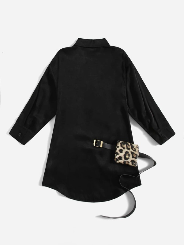 Girls Solid Shirt Dress With Belt And Pocket SHE