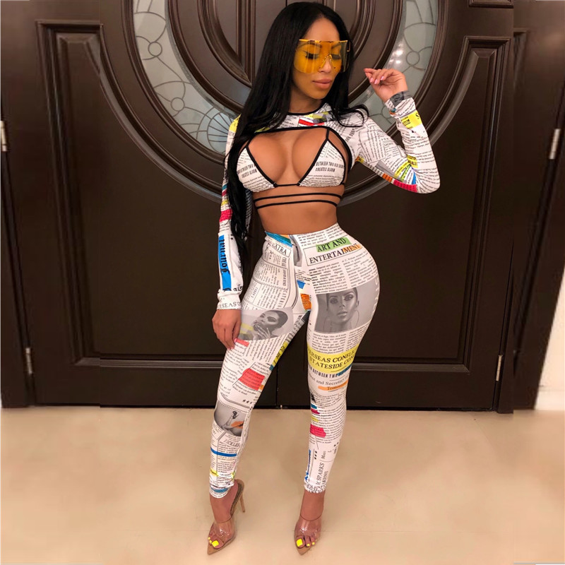 ANJAMANOR Fashion Newspaper Print Sexy Long Sleeve 3 Piece Set Bandage Pant Matching Sets Fall Club Outfits for Woman D36-AA89 T200810, Gray
ANJAMANOR Fashion Newspaper Print Sexy Long Sleeve 3 Piece Set Bandage Pant Matching Sets Fall Club Outfits for Woman D36-AA89 T200810, Gray