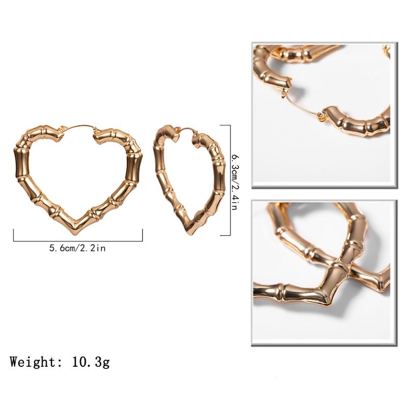 IngeSight.Z Punk Geometric Love Heart Bamboo Hoop Earrings Statement Gold Color Metal Earrings for Women Jewelry Oorbellen Party