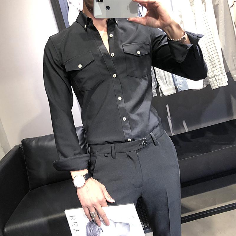 Brand Mens Long Sleeve Dress Shirt Casual Slim Fit Shirt Solid Color Men Streetwear Formal Social Business Chemise Homme, Black
Brand Mens Long Sleeve Dress Shirt Casual Slim Fit Shirt Solid Color Men Streetwear Formal Social Business Chemise Homme, Black
