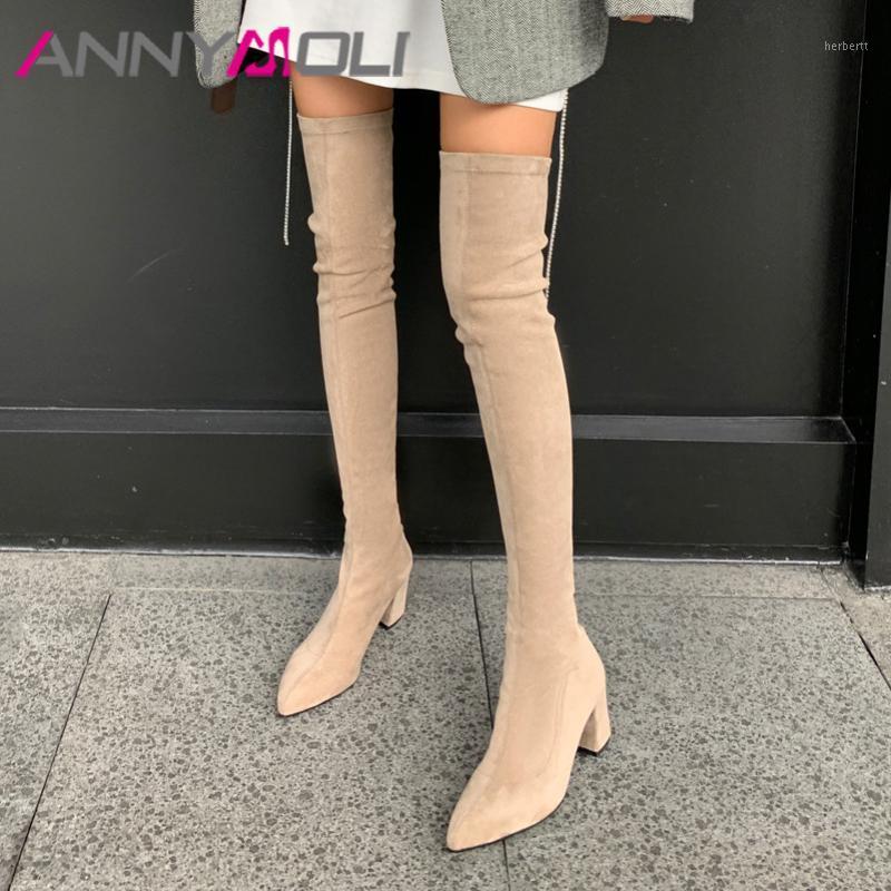 ANNYMOLI Long Boots Women Shoes Pointed Toe Thick Heels Over The Knee Boots Zipper Fashion Ladies Stretch Autumn Winter 431, Black synthetic lin
ANNYMOLI Long Boots Women Shoes Pointed Toe Thick Heels Over The Knee Boots Zipper Fashion Ladies Stretch Autumn Winter 431, Black synthetic lin