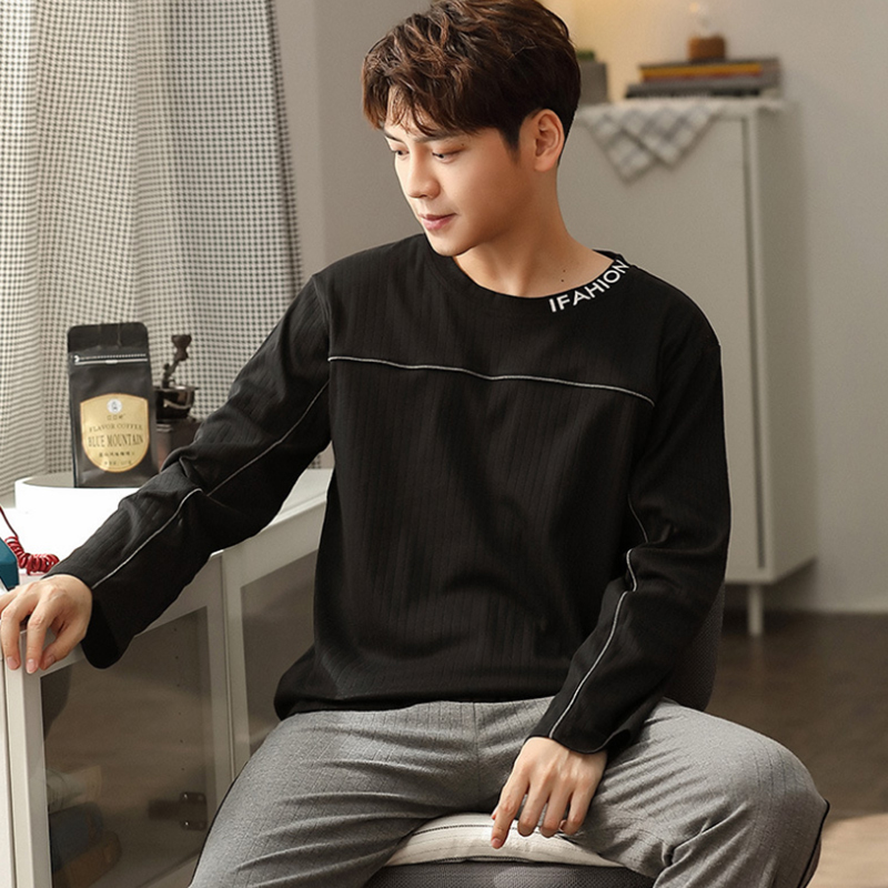Spring Korean Long Sleeve Pajama Sets for Men Cotton Sleepwear Suit Nightwear Male Loungewear Pyjamas Homewear Home Clothes 201111