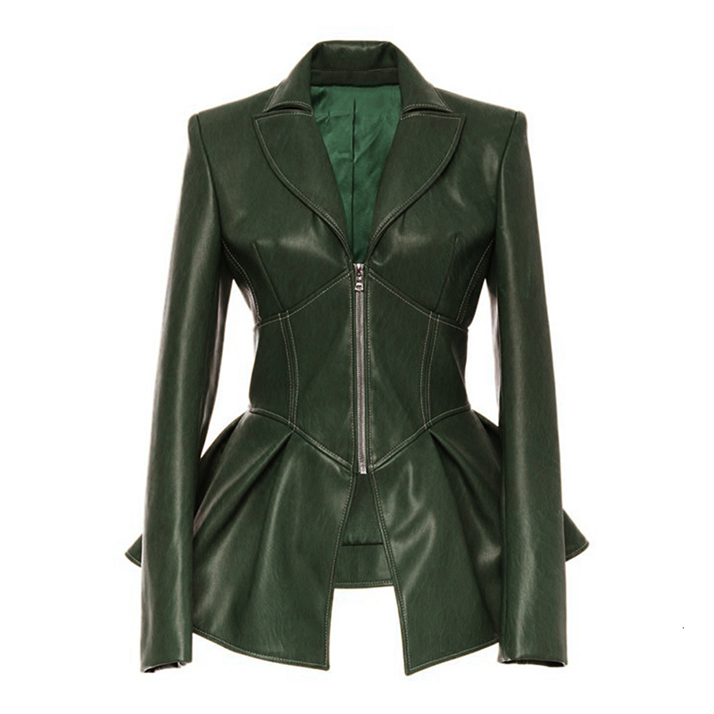 TWOTWINSTYLE Biker Style Patchwork Irregular Jacket Women Lapel Collar Long Sleeve High Wait Tunic Female Coat Fashion Tide 201030