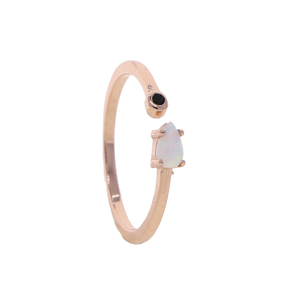 2024 Gold Color Tear Drop White Fire Opal Cz Open Finger Ring Minimal Delicate Fashion Elegant Girl Women Small Tiny Adjusted Rings