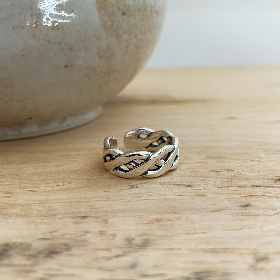 New minimalism design 925 sterling silver vintage jewelry antique silver handmade designer adjustable rings braided open rings for men women