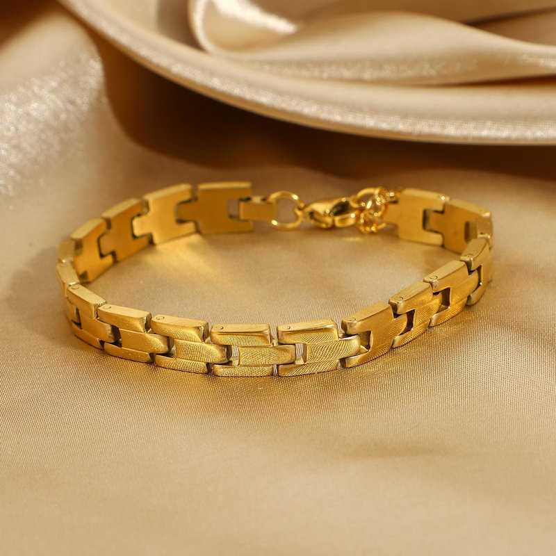 Paperclip Chain Bracelet Gold Color Stainless Steel Rectangle Link Cable Dainty Women Girls Layering Jewelry 22