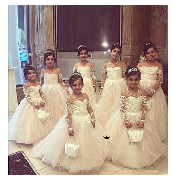 Classic Tulle Flower Girls Dresses With Bow Lace Appliques Long Sleeve For Wedding Birthday Party Toddler Kids First Holy Communion Dress