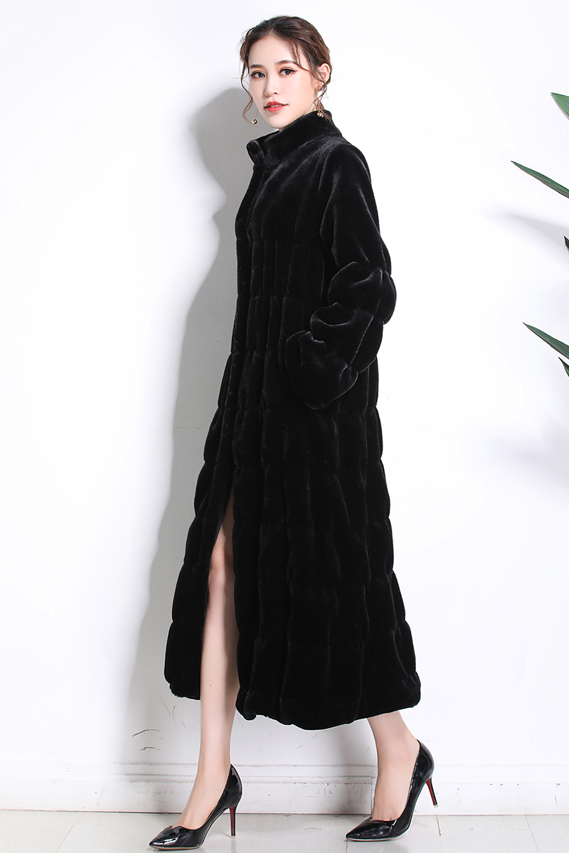 Nerazzurri Runway fluffy long faux fur coats women Winter black red pleated plus size sheared mink fur overcoat 5xl 6xl 7xl 201110