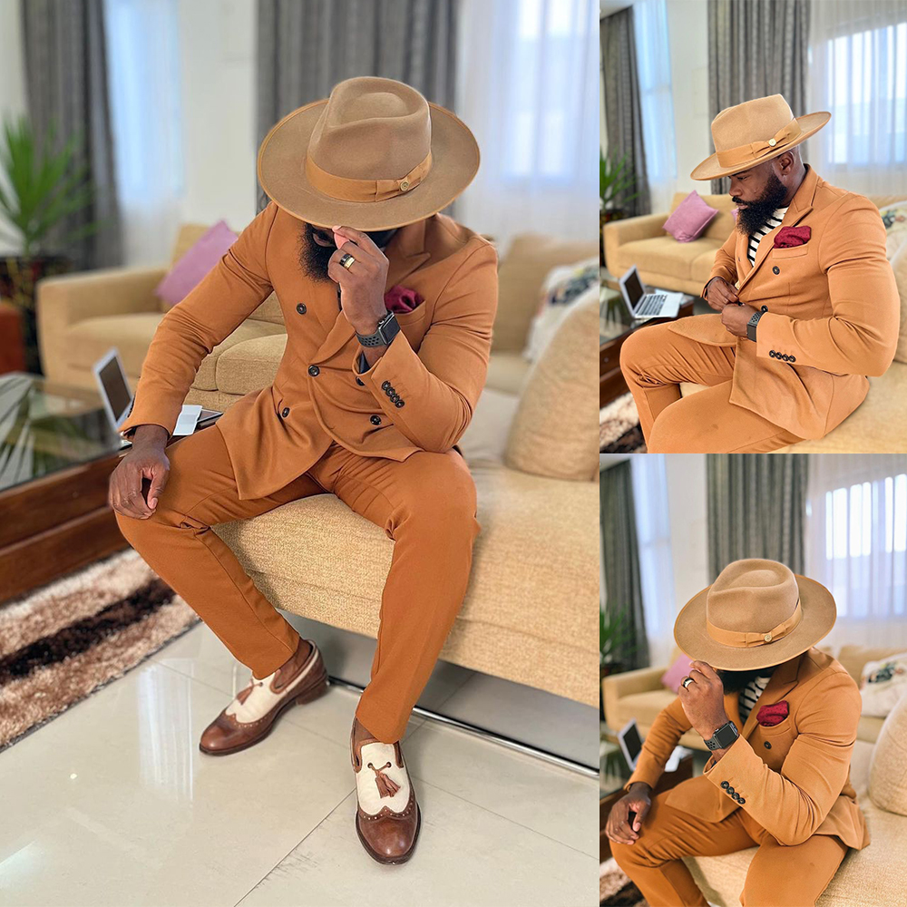 Plus Size Tuxedos High Quality Double Breasted Mens Pants Suits Groom Wedding Prom Party Blazer Coat (Jacket+Pants)