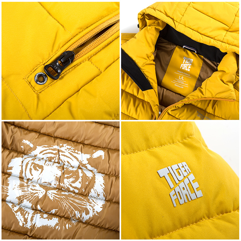 TIGER FORCE New Men's winter jacket for Men clothing Medium-long Hooded Jackets Thick yellow Casual Warm Parka coat 70769 201214