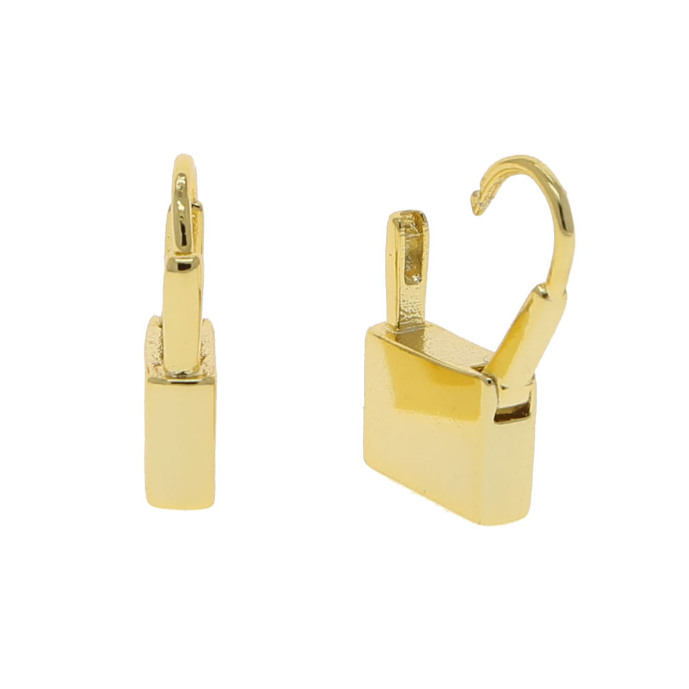 minimal classic simple design european Lady jewelry lock shaped stud with gold color hoops women delicate earring jewelry