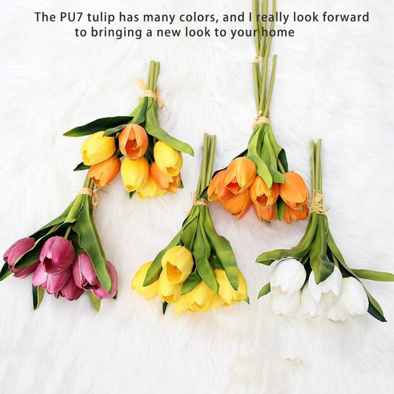 

31cm Artificial Flower Tulip 7pcs PU High Imitation Tulip Bouquet Holiday Wedding Graduation Gift Valentine Gift Decoration, White