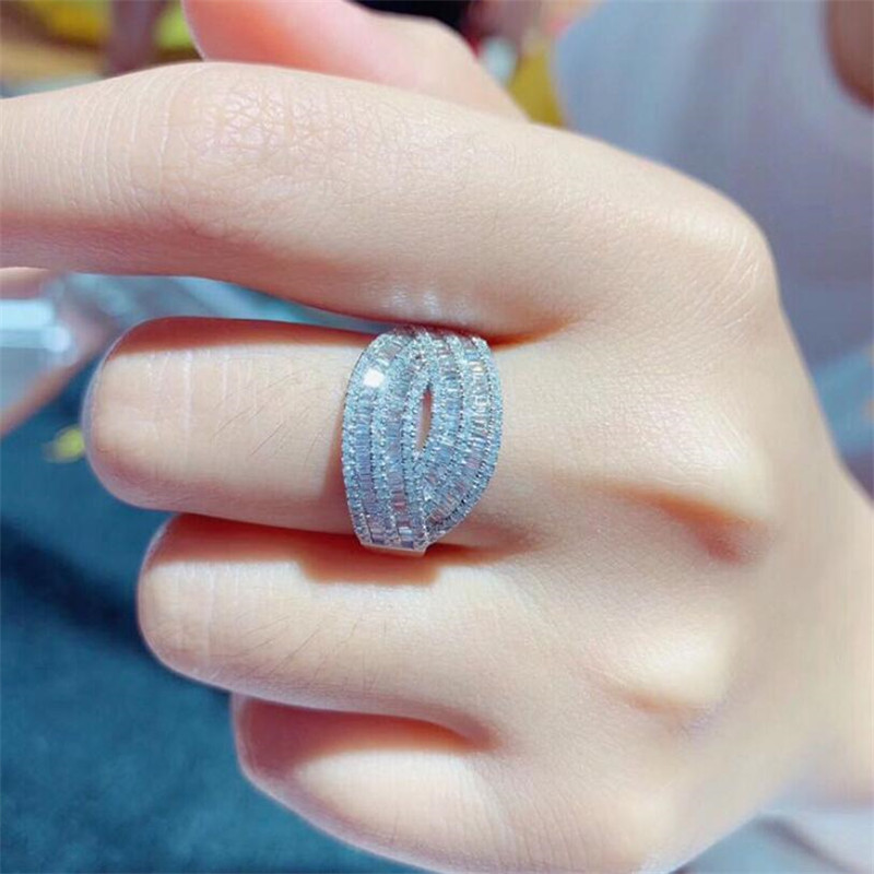 Super Sparkling Luxury Jewelry 925 Sterling Silver Full Princess Cut White Topaz CZ Diamond Gemstones Party Women Wedding Bridal Ring Gift