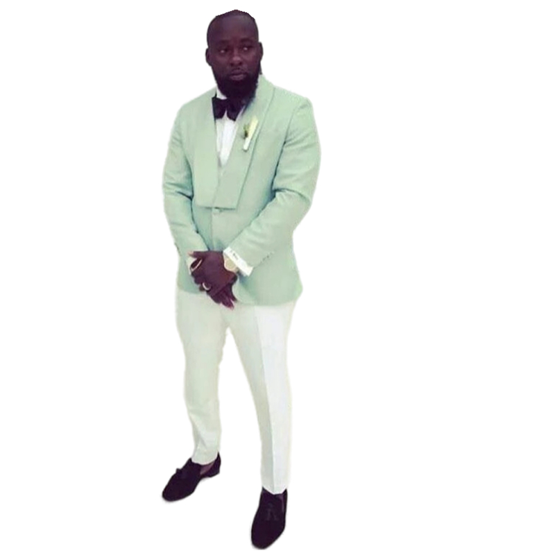 Mint Green 2 Pcs Mens Tuxedo Groom Suits for Weddings Boy Wedding Suits Man Blazer Jacket Pants Prom Party Terno Masc Slim Fit Beach Boho Men Formal W