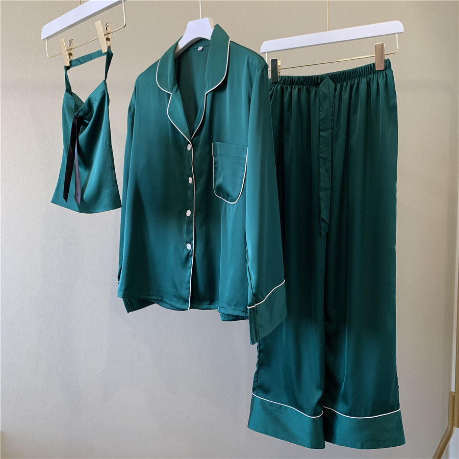Daeyard Silk Pajama Sets For Women Long Sleeve Pyjamas Sleepwear Oversize 2 Pcs Button UP Pijama With Bags Sexy Homewear 201027