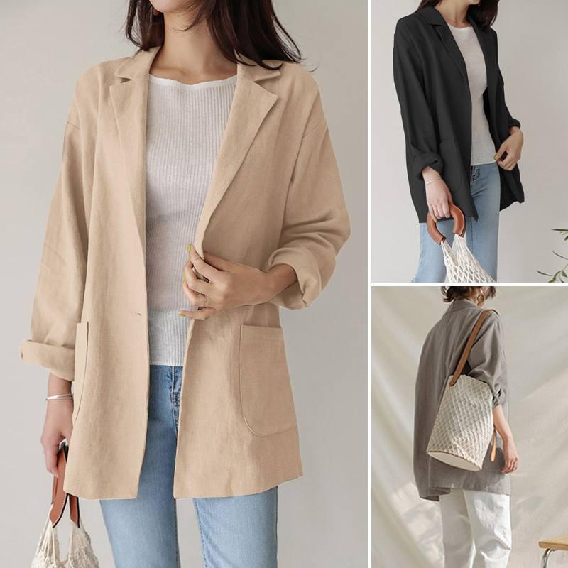 2020 ZANZEA Ladies Cotton Coat Autumn Womens Long Sleeve Work Suit Solid Color Pocket Short Suit Windbreaker Lapel Korea Coats, Beige
2020 ZANZEA Ladies Cotton Coat Autumn Womens Long Sleeve Work Suit Solid Color Pocket Short Suit Windbreaker Lapel Korea Coats, Beige