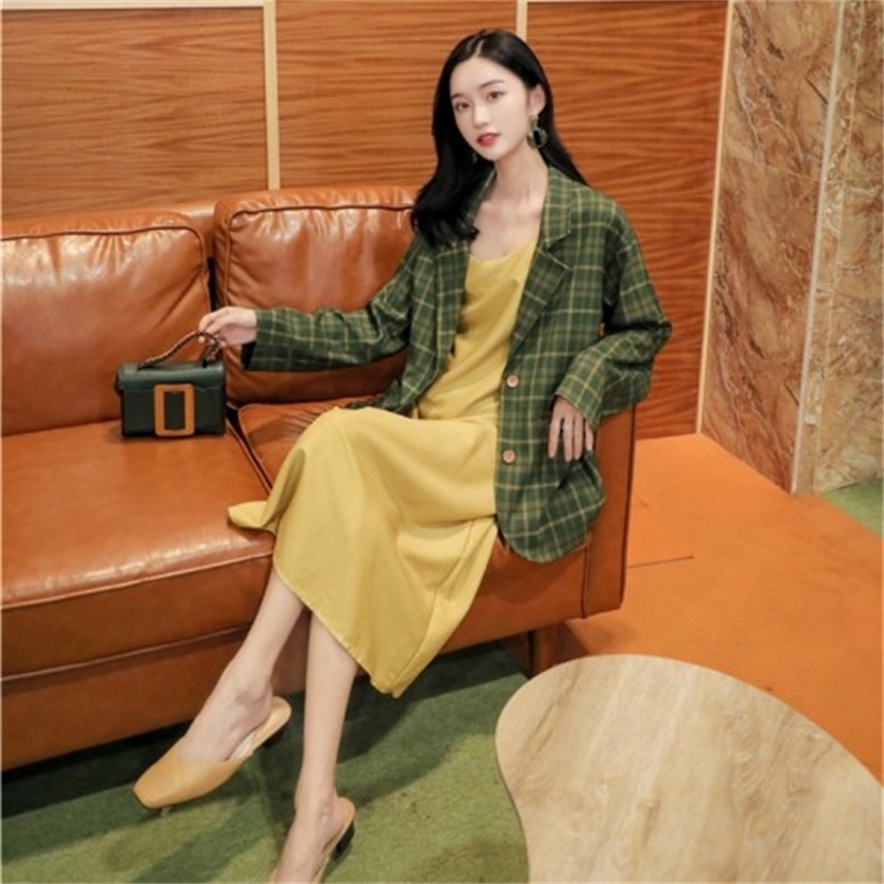 Spring Green Autumn Chess Single Button of Vintage Back Elegant Loose Outerwear Female Lady Blazer Suit 1drj
Spring Green Autumn Chess Single Button of Vintage Back Elegant Loose Outerwear Female Lady Blazer Suit 1drj