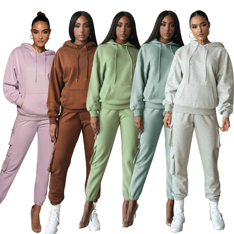 2021 European and American Fall winter Urban Casual Solid Color Hooded Pocket Trousers Women's Drawstring Long-sleeved Sweater Suit, White
2021 European and American Fall winter Urban Casual Solid Color Hooded Pocket Trousers Women's Drawstring Long-sleeved Sweater Suit, White