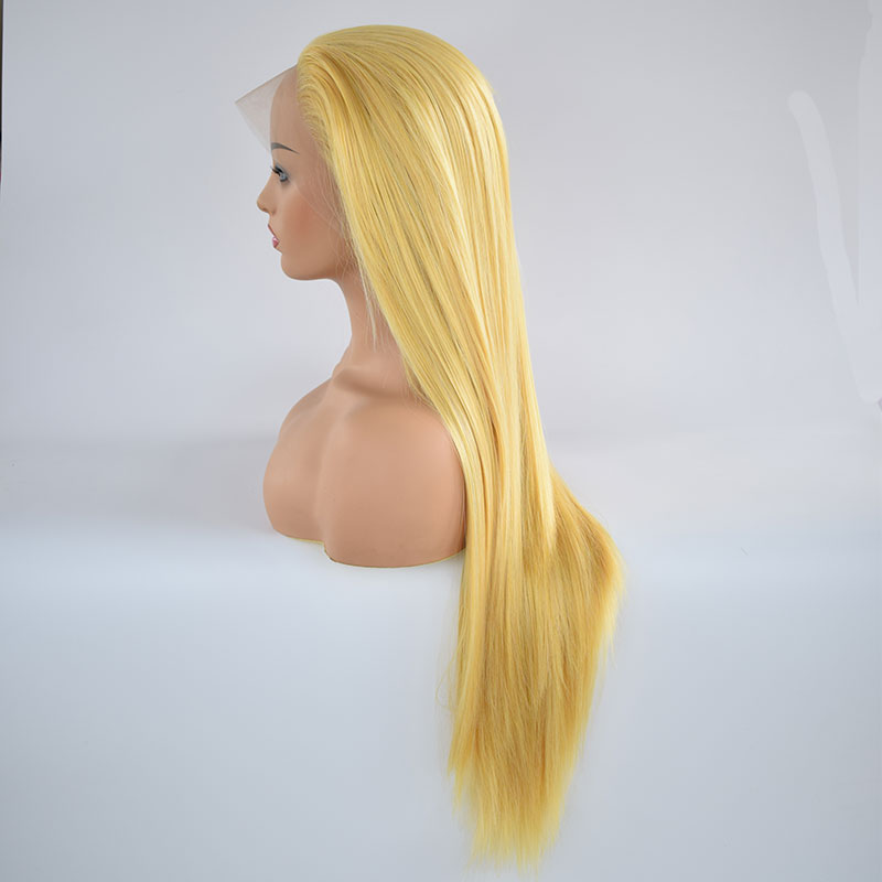 Mix Yellow Natural Straight Synthetic 13*4 Lace Front Wig Heat Resistant Fiber blonde wig Natural Hairline For Women Wigs