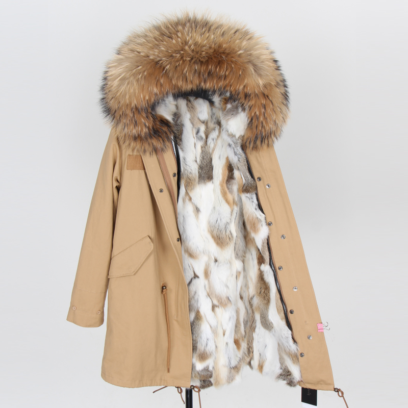 maomaokong Natural Rabbit Fur Women Long Parkas Real Fox Fur Coat Winter Jacket natural raccoon fur collar parka DHL free shipp 201110