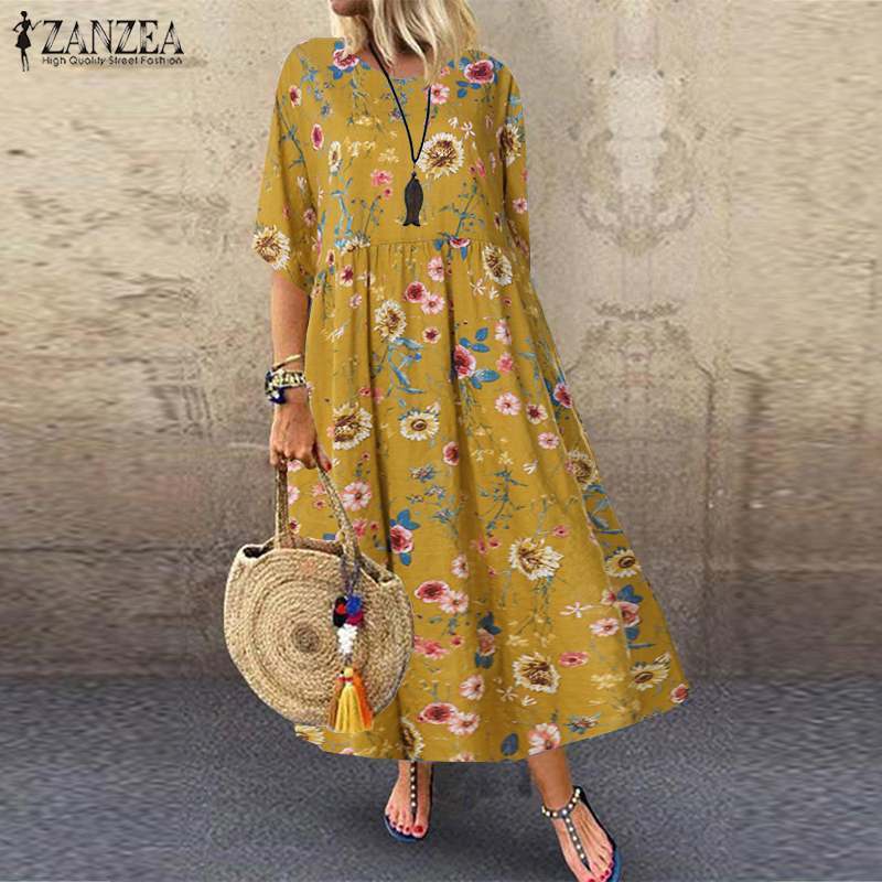ZANZEA Women Bohemian Dress Fashion Summer Sundress Ladies Casual Daily Vestidos Long Maxi Dresses Beach Party Robe Femme T200620