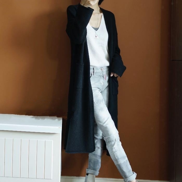 Midlength wool coat sweater women's cardigan jacket spring fall longsleeved loose cardigans 201017