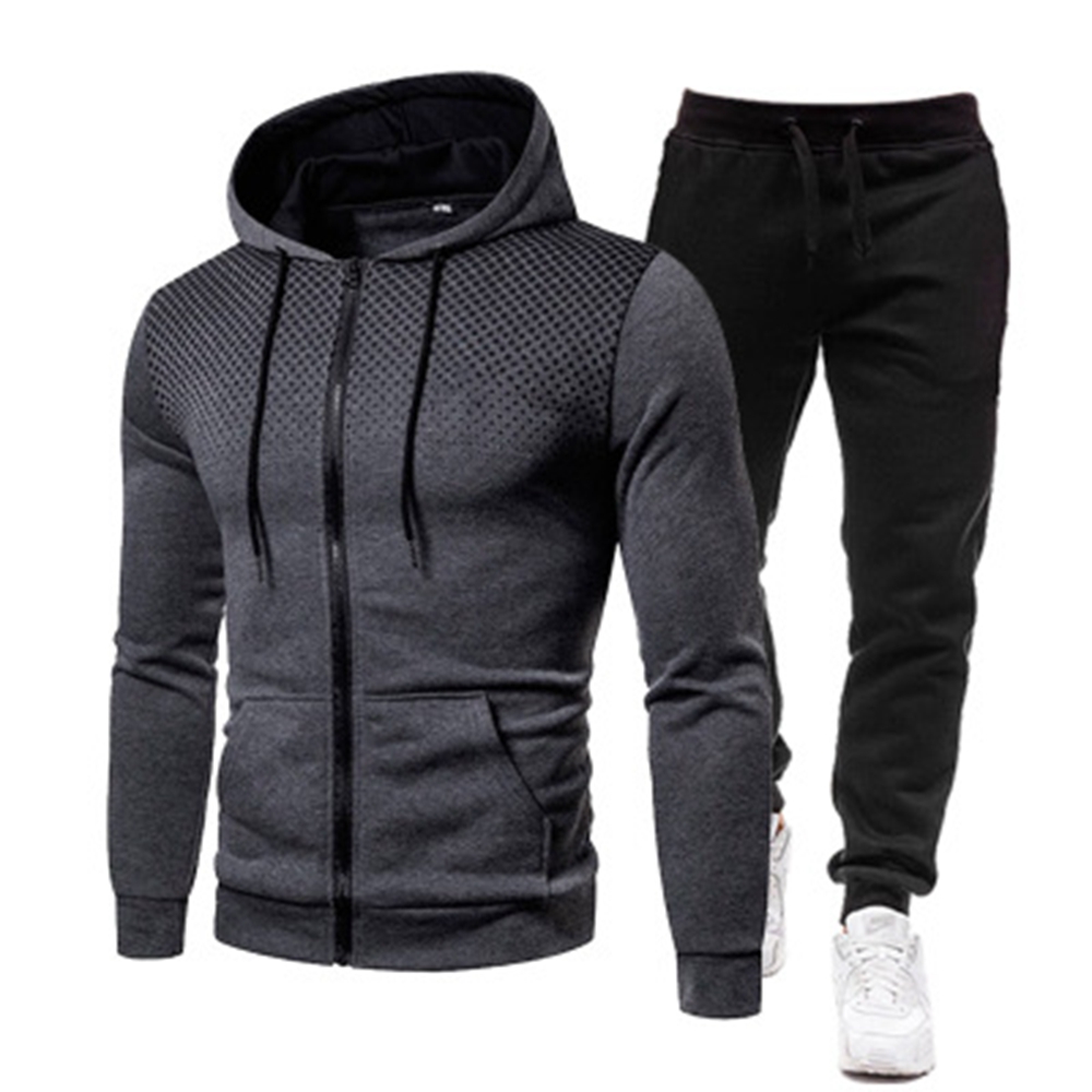 2021 autumn and winter long-sleeved trousers autumn and winter trendy jacket casual fashion hooded men's suit