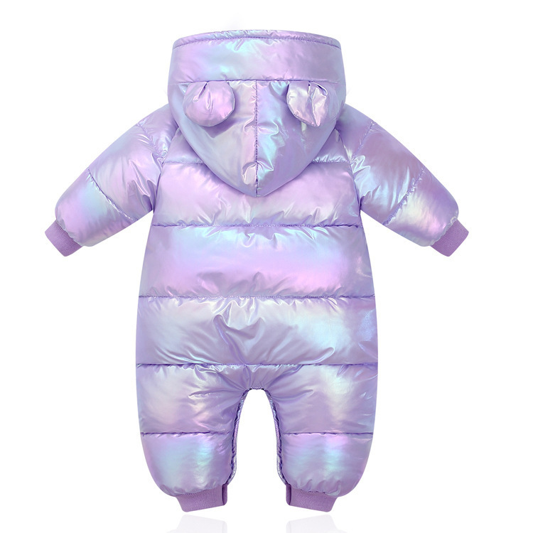OLEKID Plus Velvet Shiny Baby Winter Rompers Cartoon Hooded Waterproof Newborn Baby Girls Snowsuit Toddler Boys Jumpsuits 201027