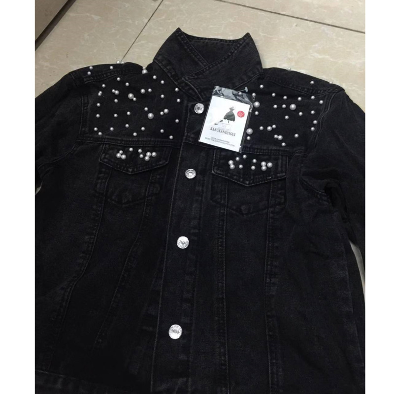 [DEAT] Fast Delivery New Autumn Fashion Womens Denim Jacket Full Sleeve Loose Button Pearls Short Lapel Wild Leisure AP446 201110