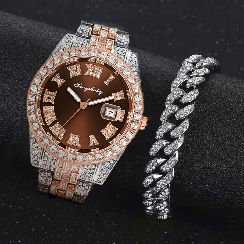 Wristwatches 2pcs Full Iced Out Watches Mens Bracelet Red Dial Luxury Watch Jewelry For Men Gold Hip Hop Set Clocks, Slivery;brown
Wristwatches 2pcs Full Iced Out Watches Mens Bracelet Red Dial Luxury Watch Jewelry For Men Gold Hip Hop Set Clocks, Slivery;brown