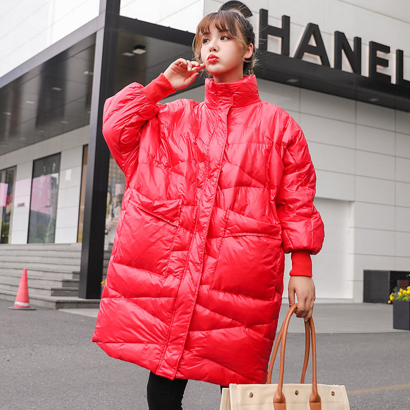 Fitaylor Women Winter Long Jacket Coat Ultra Light White Duck Down Parka Loose Casual Breadwear Female Warm Down Jacket Outwear 201023