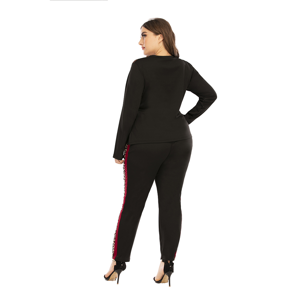 6XL Plus Size Two Piece Set Women Leopard Printed T-Shirts And Pants Casual Long Sleeve Tracksuit Female V-Neck Tees Tops D30 201119