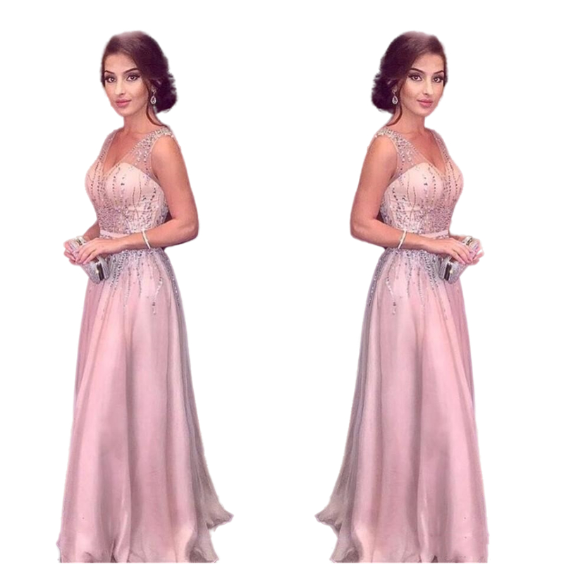 Elegant Blush Pink Evening Dresses Long 2022 A-Line Sexy Straps V Neck Major Beading Prom Party Red Carpet Dress Girls Pageant Gowns