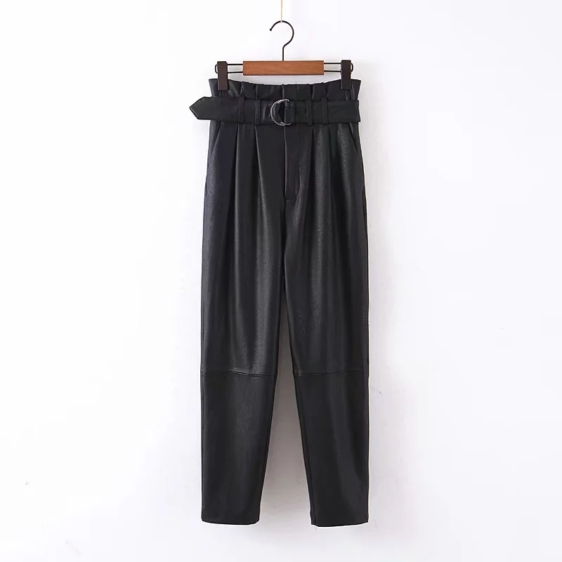 winter belt high waist pant women Black pu leather pants women harem pants joggers pencil trousers streetwear pantalon femme 201106