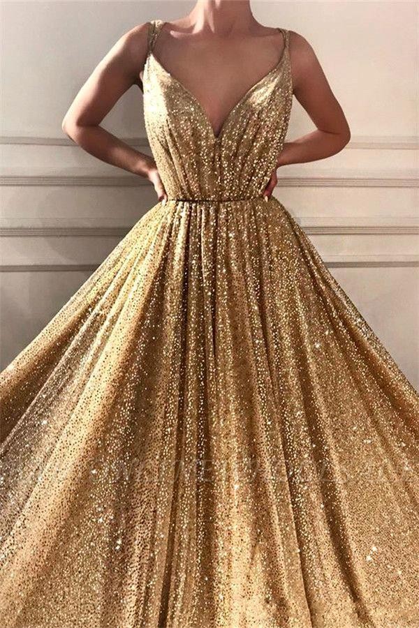 Reflective New Bg Gold Sequined A E Prom Dresses Party Spaghetti Straps Evening Gowns Formal Dress Ogstuff Vestidos 6660306