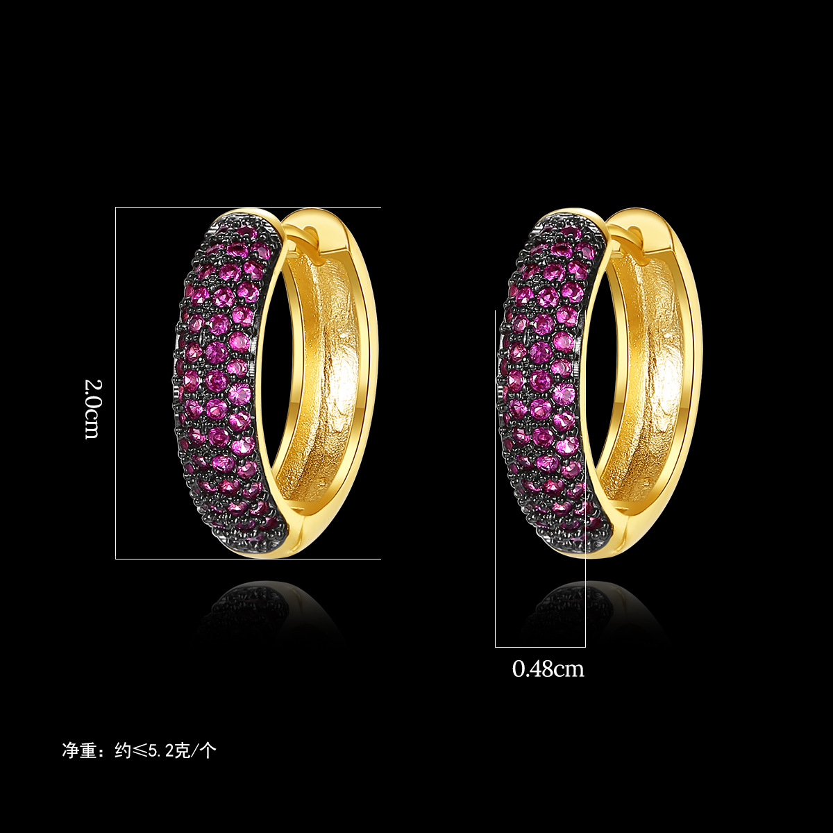 Hip Hop Men's Hoop Earrings Shining Black/Yellow/Red Zircon Huggie Earrings Bling Gold Plated Jewelry Wholesale