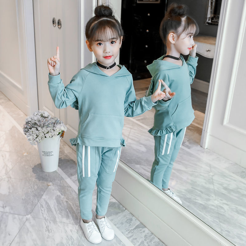 Girls hooded clothing Set top+Pants 2 Pcs Spring autumn Children's Set Teen Girls Clothes Suit outfits 4 6 8 10 YearsX1019