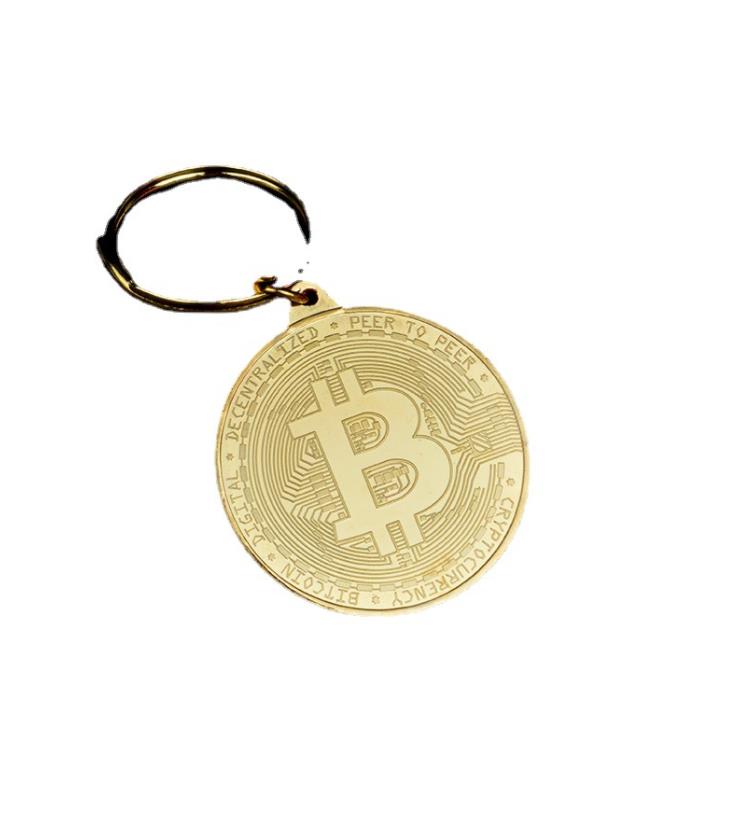 Coin Keychain Gold Plate BTC Token Key Chain Novelty Party Favor Metal Keyring Commemorative Souvenir Gift4547953