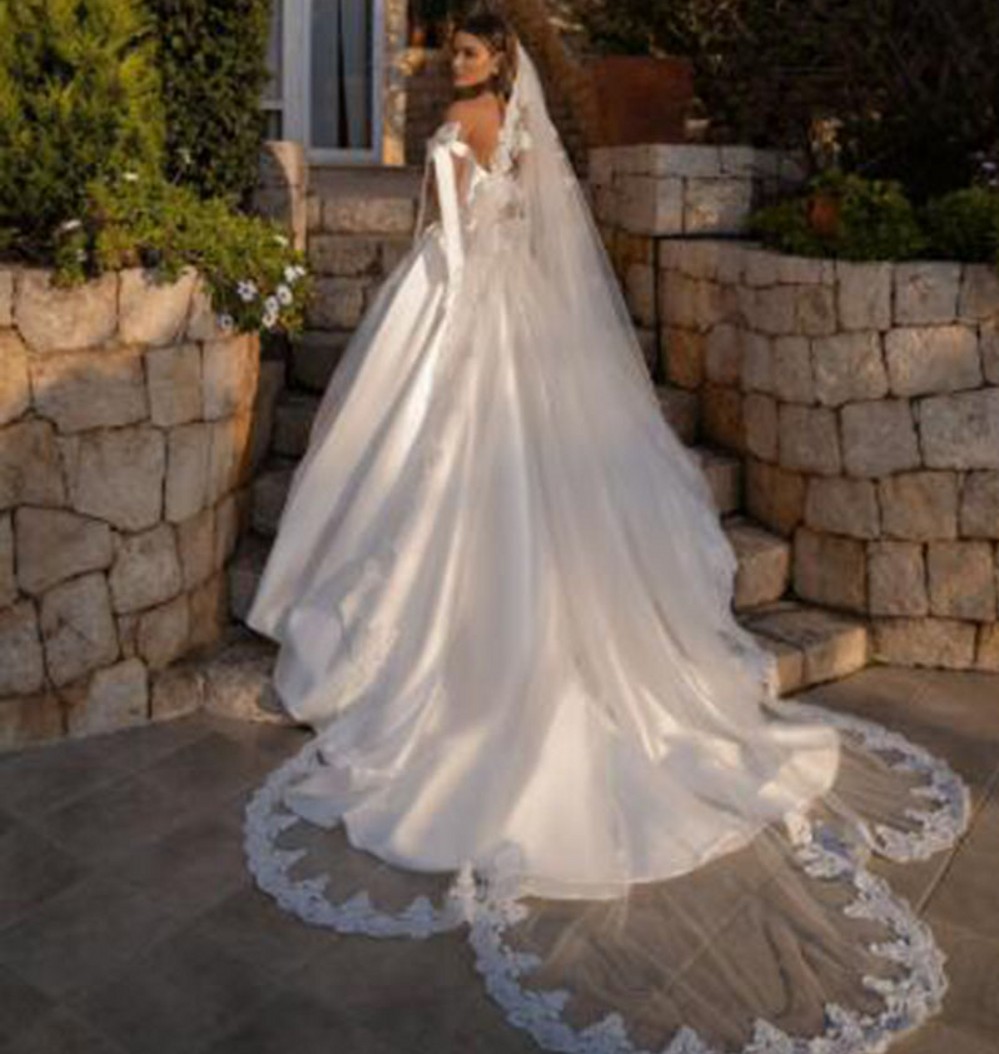 Elegant Simple Wedding Dress 2022 Off The Shoulder Princess Boho Satin Bridal Gown With Belt Bowknot Women Vestidos de Noiva Robe Mariage