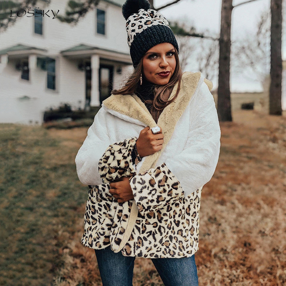 Long Jacket Coat Autumn Winter Vintage Leopard Warm Plush Outerwear Womans Cozy Faux Fur Black Jackets Fall Clothes For Women 201029